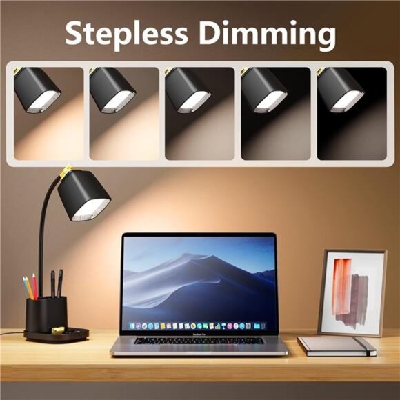LED Desk Lamp with USB Charging Port Touch Control 3 Color Modes, Stepless - Picture 3 of 8